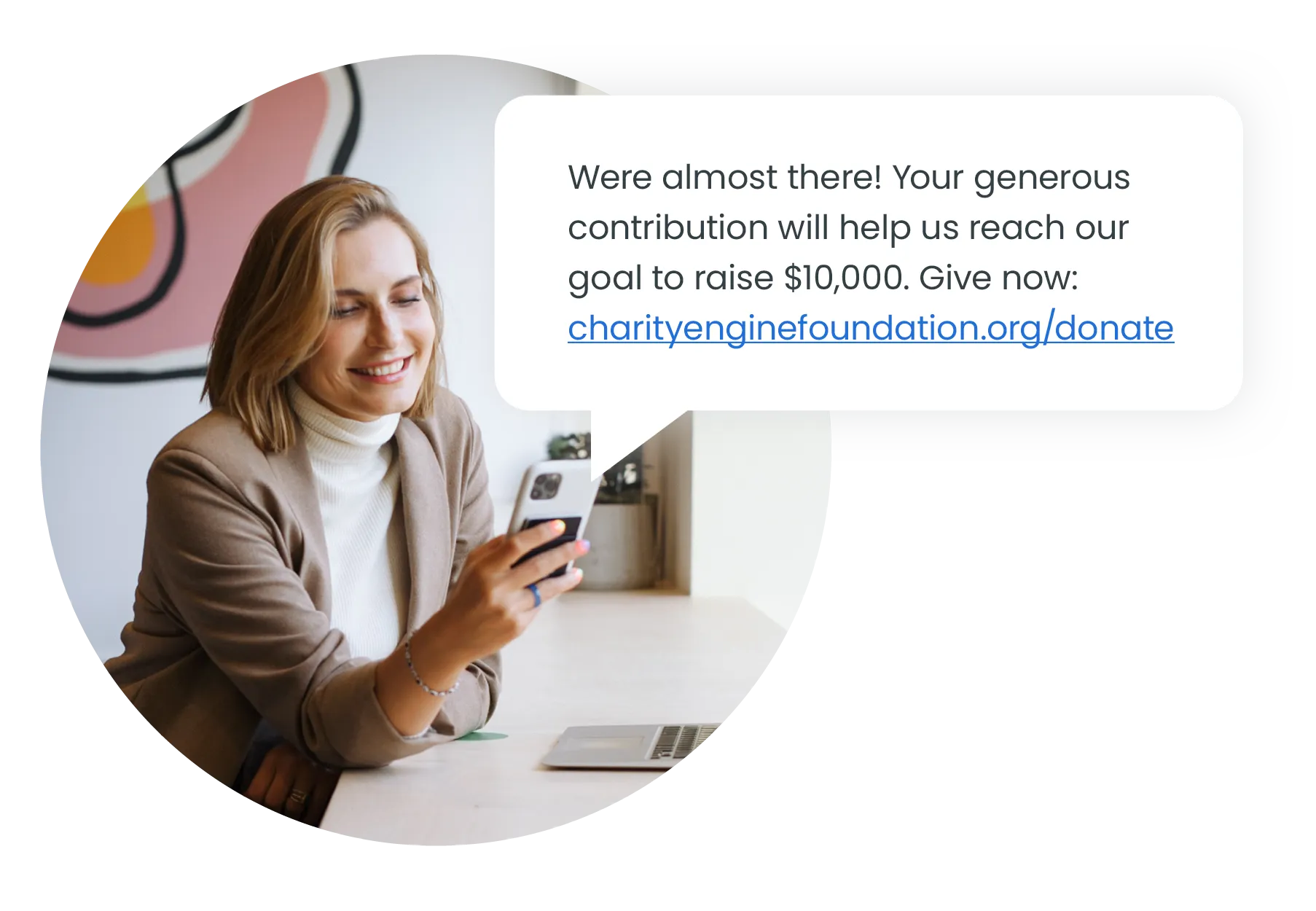 Person receiving donation request via text message
